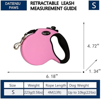 Small 13 FT Retractable Dog Leash – Hands-Free Adjustable Leash for Dogs Up to 22lbs, Tangle-Free Nylon with Ergonomic Grip for Walking, Training & Outdoor Safety Pink S - Image 3