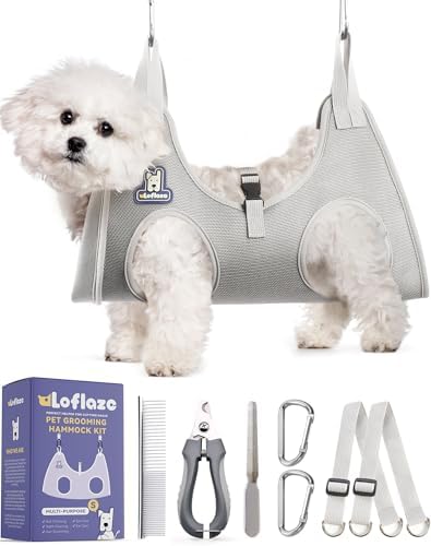 Loflaze Dog Grooming Hammock Harness for Dogs & Cats with Pet Nail Clipper Trimmer - Cat Hanger Sling for Trimming Clipping Nails- Dog Hammock Restraint Bag for Small Medium Large pet （ Grey S ） by Loflaze