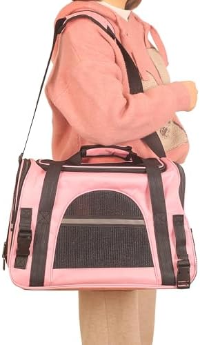 Pink Soft-Sided Cat Carrier, Airline Approved Pets Carrier for Big Cats & Small Dogs, Soft Kitten Travel Bag with Mesh Windows, Animal Carrier Up to 15 Lbs (Pink, Small) - Image 5