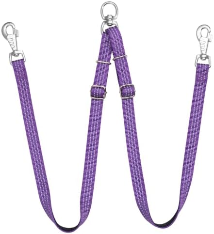 Double Dog Leash Coupler,No Tangle Dog Leashes Connector,Two Dogs Lead Splitter,Reflective Dual Lead Adjustable Length to Fit All Sized Breeds,Walking Training for 2 Dogs (Purple, Lite：Dogs 0-30 lbs) by HONGSAGE