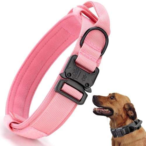 Tactical Dog Collar, Adjustable Military Training Pet Collar,Light Pink XL by CADONO