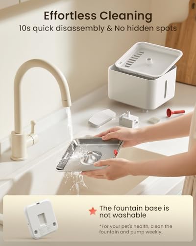Cordless Cat Water Fountain, 3L/100oz Stainless Steel Tray, Cat Fountains for Drinking, Pet Water Fountains Indoor, Automatic Dog Water Bowl Dispenser, Rechargeable Battery Operated,White - Image 3