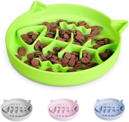 Silicone Cat Slow Feeder Bowl With Suction Cups - Interactive Puzzle Toy to Reduce Overeating in Kitty (Green, 1 Cup) by Unknown