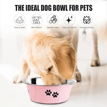 Stainless Steel Dog Bowls, Nonslip Rubber Bottom No Spill Proof Skid Metal Insulated Dog Bowls for Large Medium Small Breed Dogs (Pink, 8.5 Cups/71 OZ) - Image 2