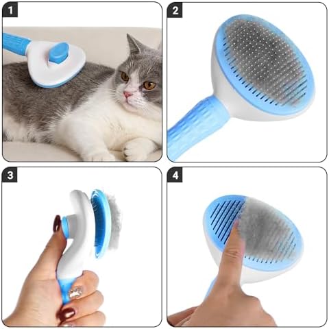 1Pc Cat Hair Brush Self Cleaning Slicker Brush with Release Button Pet Grooming Tool Skin Friendly Deshedding Brush for Dogs and Cats Easy Clean Blue 7.48 x 3.94 in - Image 5