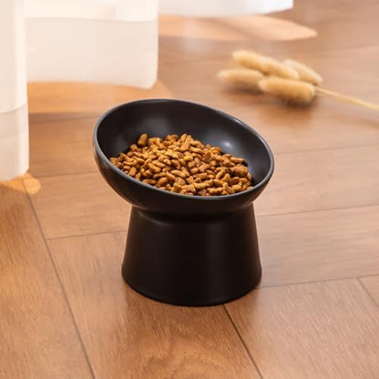 Ceramic Raised Cat Bowls - Elevated Tilted Cat Food and Water Bowls, Anti Vomiting and Protect Pets' Spines Pet Feeding Dish for Cats, Dishwasher Microwave Safe (1 x Bowl - Black) - Image 7