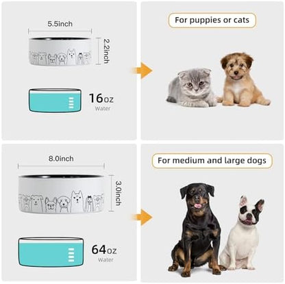 Fun Elements Ceramic Dog Bowls - Large, Non-Slip, 64 Fl Oz, Black with Adorable Dog Patterns (Large, Black) - Image 3