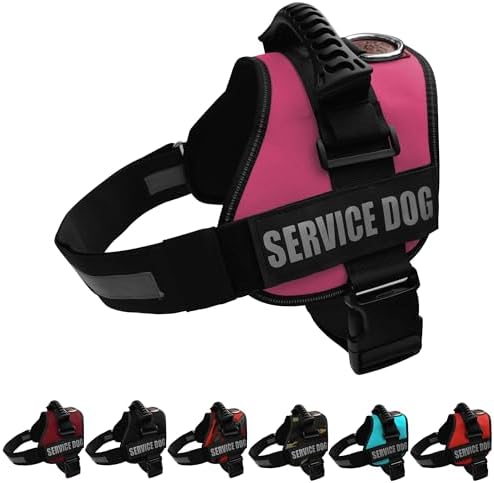 ALBCORP Service Dog Vest Harness – Reflective Service Animal Vest, No-Pull Harness with Handle & Mesh Padding – Sizes XXS-XL for Puppies – 2 Removable Service Patches Included (Extra Large, Pink) by Albcorp