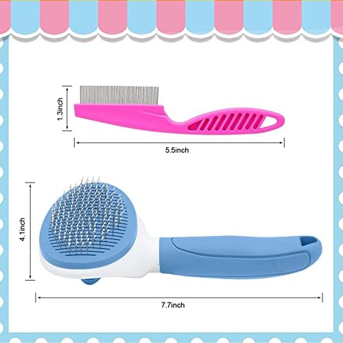 Self Cleaning Slicker Brush, Cat Brushes for Indoor Cats with Metal Comb, Dogs Cats Hair Brushes for Shedding, Pet Kitten Grooming Tool with Release Button for Long or Short Hair by KALAMANDA(Blue) - Image 2