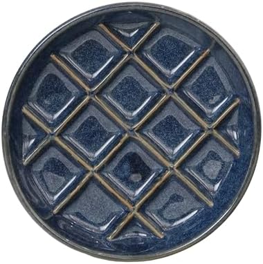 Ceramic Slow Feeder Bowls 6 Inch Shallow Whisker Friendly Food Bowls Grid Dishes Pet Plate for Cat and Puppy, Dishwasher Safe (Dark Blue) by Padolitlay