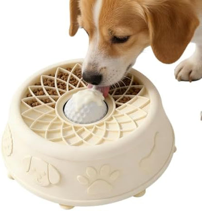 Slow Feeder Dog Bowl with Rolling Ball, No Spill Silicone Pet Lick Bowl for Dogs and Cats, Anti Slip Suction Base, Interactive Pet Feeder for Slower Eating and Cleaner Mealtime (White) by Unknown