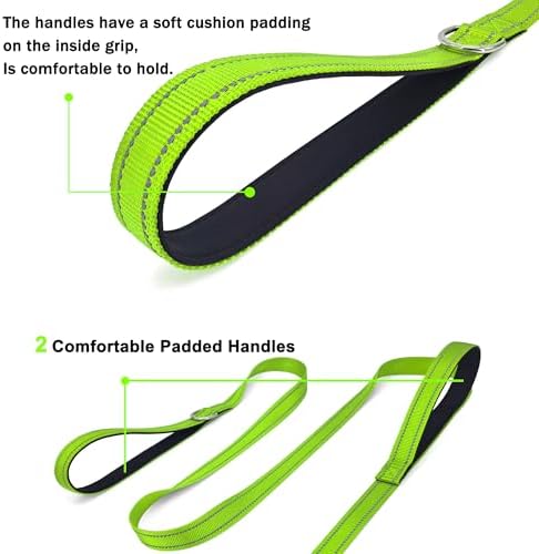 6 FT Green Nylon Reflective Dog Leash for Large Dogs with 2 Padded Handle - Image 4