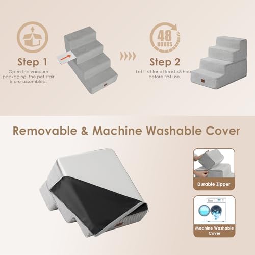 EHEYCIGA Dog Stairs for Bed 18" H, 4-Step Dog Steps for High Bed, Light Grey - Image 6