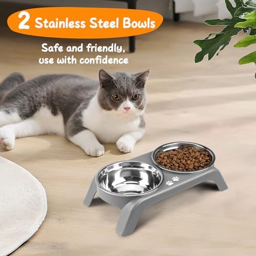 Elevated Dog Bowls for Small Dogs, 3” High Raised Dog Bowl Stand with Dual 5” Stainless Steel Bowls Non-Slip Pet Feeder for Puppy and Cats, Dishwasher Safe, Grey - Image 5
