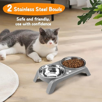 Elevated Dog Bowls for Small Dogs, 3” High Raised Dog Bowl Stand with Dual 5” Stainless Steel Bowls Non-Slip Pet Feeder for Puppy and Cats, Dishwasher Safe, Grey - Image 5