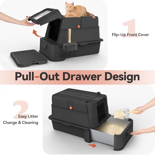 Wooaidagg Enclosed Stainless Steel Cat Litter Box with Odor Control, Modular Design with Drawer and Flip Door, Easy to Clean and Wash,Non-Stick Interior,Extra Large Size Fits All Cats(Black) - Image 2