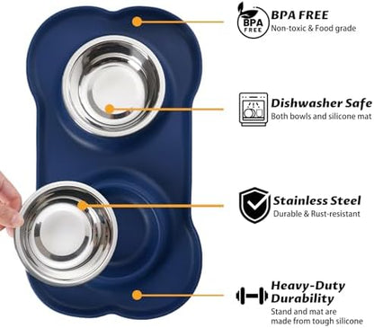 Hubulk Pet Dog Bowls 2 Stainless Steel Dog Bowl with No Spill Non-Skid Silicone Mat + Pet Food Scoop Water and Food Feeder Bowls for Feeding Small Medium Large Dogs Cats Puppies (Small, Navy Blue) - Image 2