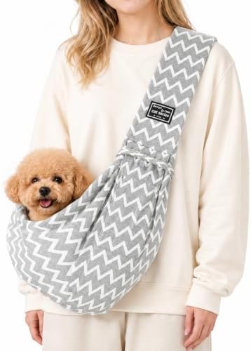 Dog Sling Carrier for Small Dogs and Cats 5–16 lbs, Puppy Carrier Sling with Safety Hook and Storage Pocket, Hands Free Pet Carrier Purse for Travel, Walking, Shopping (Grey Ripple) by AXEARTE