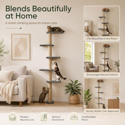 80-Inch Wall-Mounted Cat Tree with Scratching Post & 5 Perches - Image 5