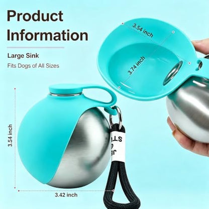 Spherical Portable Dog Water Bottle - Leak-Proof Travel Water Bowl for Pets, BPA-Free Plastic & Food-Grade Stainless Steel, Lightweight for Walking, Hiking, Outdoor (Bule-Stainless Steel) - Image 4