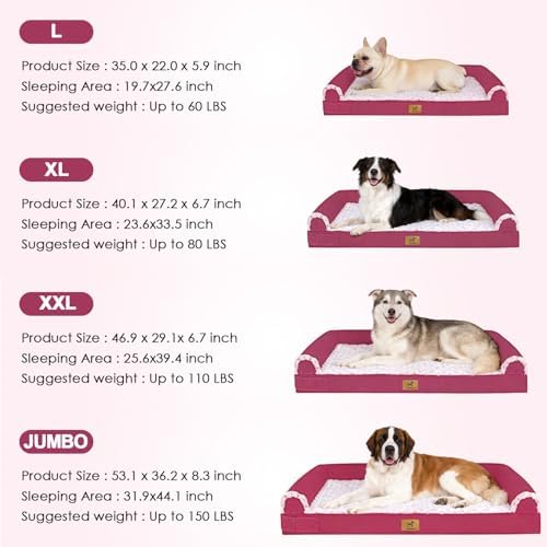 Orthopedic Dog Bed for Medium Dogs, Egg-Crate Foam with Bolster, L - Image 2