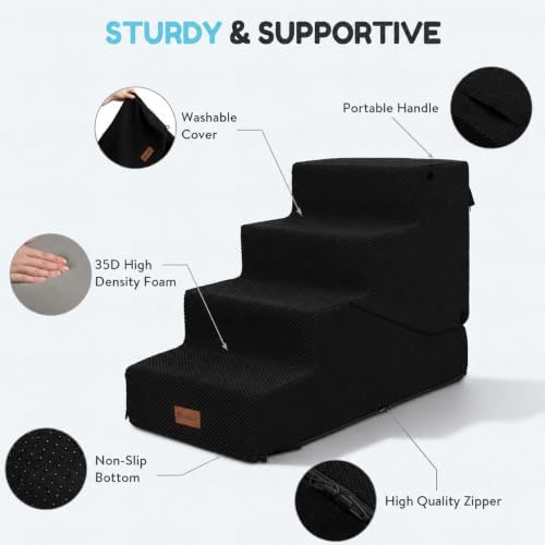 5-Step Dog Stairs and Ramp for Small Dogs and Cats, Pet Steps for High Bed with Non-Slip Bottom, Black - Image 4