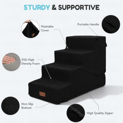 5-Step Dog Stairs and Ramp for Small Dogs and Cats, Pet Steps for High Bed with Non-Slip Bottom, Black - Image 4