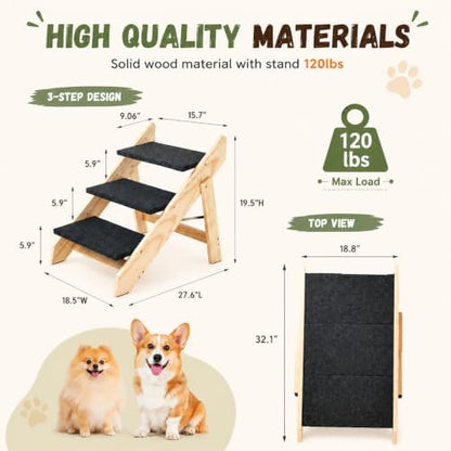 Wooden Dog Stairs & Ramp for Small Medium Dogs and Cats, Foldable Pet Steps - Image 2
