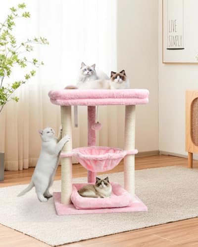 SYANDLVY Small Cat Tree for Indoor Cats with Top Perch Hammock & Bottom Bed - Image 2