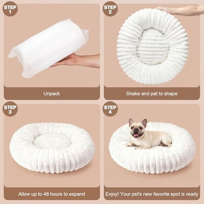 Donut Dog Bed for Small & Medium Dogs, Pet Bed with Non-Slip Bottom, Winter Comfort Dog Beds for Puppies, Washable & Portable Egg Tart Shape (M) Medium Dog Bed self Warming - Image 6