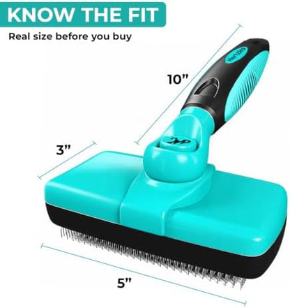 Hertzko Dog Brush for Shedding - Self Cleaning Slicker Brush for Dogs and Cats - Gently Removes Loose Hair, Tangles, and Dirt - Grooming Comb Suitable for Long or Short Coats - Aqua - Image 3