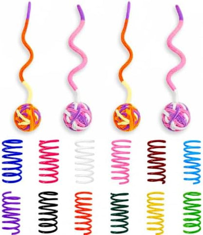 Cat Toys for Indoor Cats, 4 Yarn Balls with Tails & 12 Colorful Springs by YULOYI