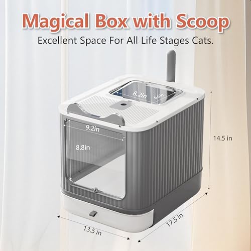 Covered Cat Litter Box with Lid for Kitten to Medium, Grey-White - Image 2