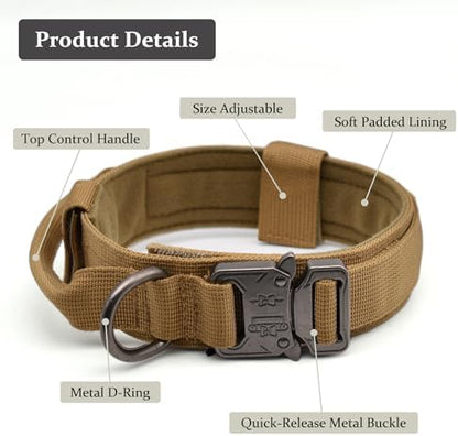 Tactical Dog Collar, Adjustable Military Training Nylon Collar, Brown XXL - Image 2