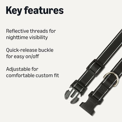 Amazon Basics Reflective Polyester Dog Collar, Adjustable Length 18.5"-29.5", 1.4" W, Quick-Release Buckle for Easy On/Off, Large, Black - Image 2