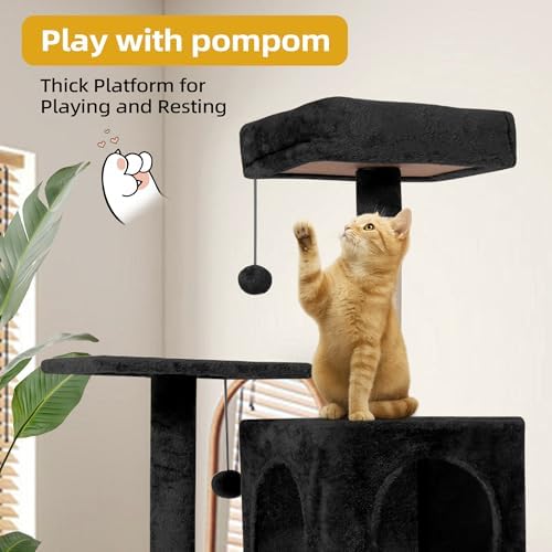 54inch Large Cat Tree Tower Condo with Hammock for Indoor Cats, Soft Plush Multi-Level Climbing Tree Cat House with Cat Cave, Scratching Post, Sisal Rope, Black - Image 4