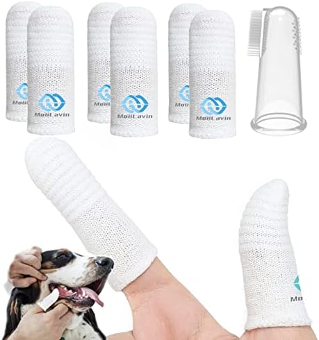 Pet Toothbrush for Small to Large Dogs Cats,Soft High Grade Finger Toothbrush,Teeth Oral Cleaning,Dental Care, 1 Set for Two Fingers White (6) by Moiilavin