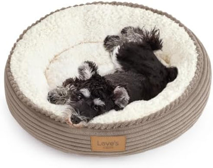 Love's cabin Round Donut Cat and Dog Cushion Bed, 24in Pet Bed for Small or Medium Dogs, Anti-Slip & Water-Resistant Bottom, Soft Durable Fabric Pet Beds, Washable Calming Cat Bed Khaki by Lovescabin