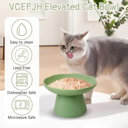 VCEPJH Raised Cat Food Bowls Shallow Cat Plate Ceramic Elevated Cats Dish 6.1in Flat Anti Whisker Fatigue Wide Pet Food & Water Feeder for Indoor Kitty Kitten (Green) - Image 6