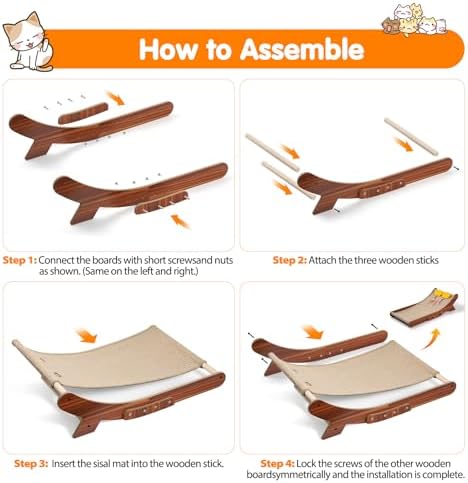Sisal Cat Scratcher Bed, Natural Solid Wood Scratch Lounger, No Mess Scratching Chair Couch for Indoor Cats, 26 Inch Cat Scartching Pad, 3 in 1 Scratching Board, Furniture Protector - Image 6