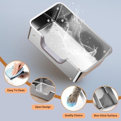 Stainless Steel Cat Litter Box, Steel Litter Pan with Curved Low Entry, Leak Proof 6 Inch High Side for Urine, Easy Entry for Kittens Older Cats, No Slip, 23.6" x 15.7" x 7.9", Silver - Image 5