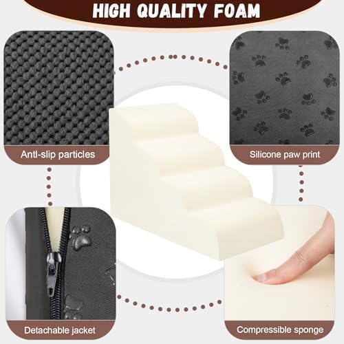 Dog Stairs for Small Dogs - High Density Foam Pet Steps, Extra Wide Dog Ramp with Non-Slip Bottom for High Beds, Couch and Sofa, Best for Dogs Injured, Older Doggy Cats, 4 Steps, Black - Image 3