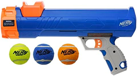 Nerf Dog 12in Blaster w/o Ball Clip 3 2in Squeak Tennis Balls - Opaque Blue/Orange/Gray and Orange and Blue and Green, Small - Image 4