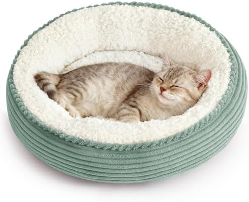 Love's cabin Round Donut Cat and Dog Cushion Bed, 20in Pet Bed for Cats or Small Dogs, Anti-Slip & Water-Resistant Bottom, Super Soft Durable Fabric Pet beds, Washable Luxury Bed Apple Green Stripe by Lovescabin
