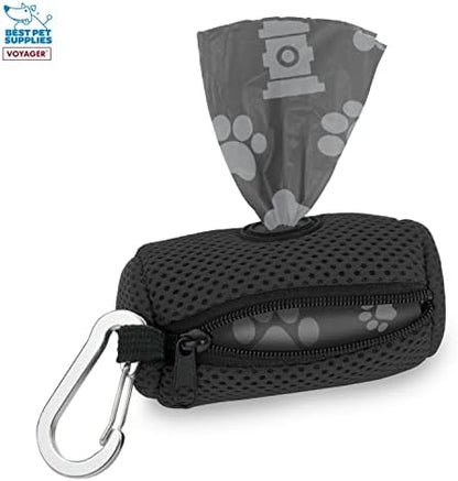 Best Pet Supplies Dog Poop Bag Holder Leash Attachment with Reusable Dispenser for Travel, Walking, Park, and Outdoor Use, Durable with Clip-On - Black, Mesh Dispenser w/15 Bags - Image 2