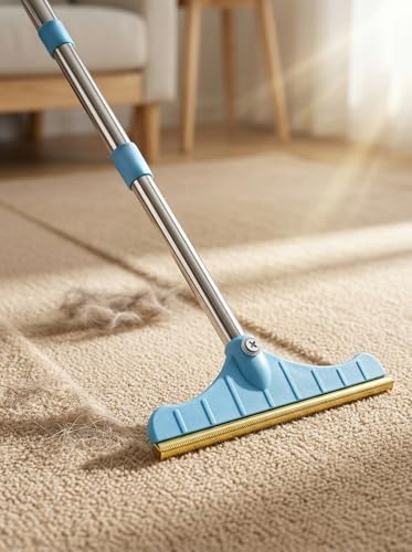 Premium Stainless Steel Pet Hair Removal Carpet Rake | Reusable Adjustable Pet Fur De-Shedding Tool for Carpets, Rugs, Upholstery & Auto Mats | Long Extendable Handle, Heavy-Duty Construction (Blue) - Image 5