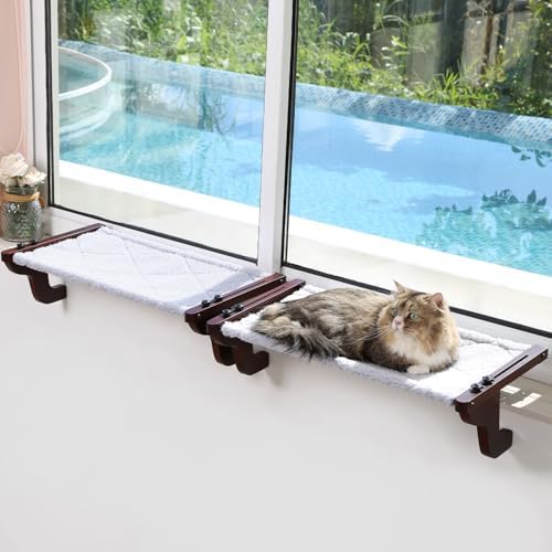 Zakkart 2-PC Easy Seat Cat Perch for Windowsill (Dark Stained Wood/Gray, M) by Zakkart