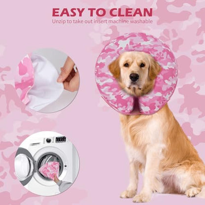 IEUUMLER Inflatable Recovery Dog Cone Collar, Neck Donut Protective ECollar, Adjustable Soft Collar for Dog and Cat After Surgery Prevent from Biting & Licking EU020 Pink Camo M - Image 6
