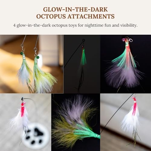 Interactive Cat Toys for Indoor Cats - Glow in Dark Octopus - XL Snake And Lizard Chew Toy - Round Base Teaser Wand - Bored Adult Feline Hunting Enrichment - Self Play Kitten Juguetes para Gatos - Image 2