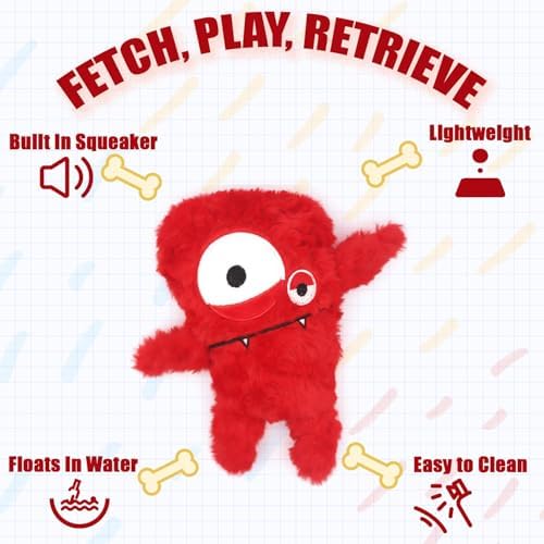 Monster Stuffed Squeaky Dog Toy, Crinkle Dog Plush Toy, Red - Image 3
